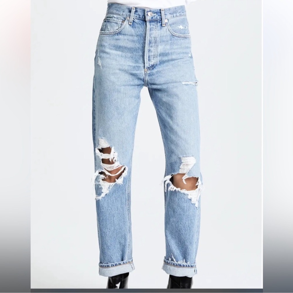 AGOLDE 90's Mid Rise Loose Fit Distressed Jean in Fall Out Size: 25